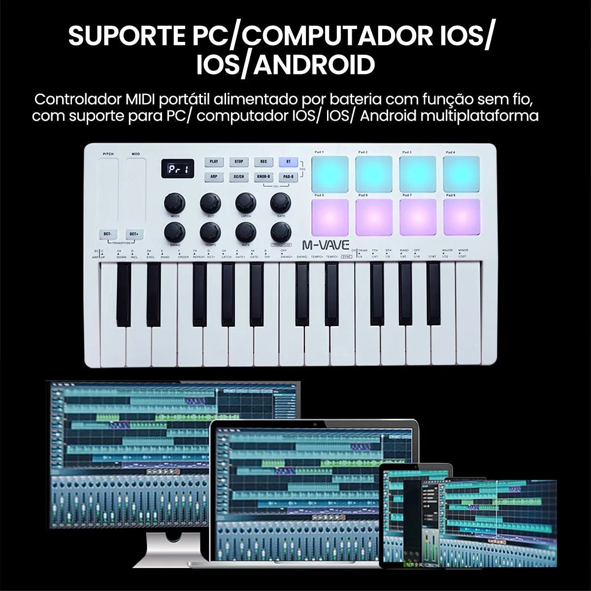 Controlador MIDI Portátil e Sem Fio de 25 Chaves K25 M - VAVE M - VAVE K25 4 MVshow