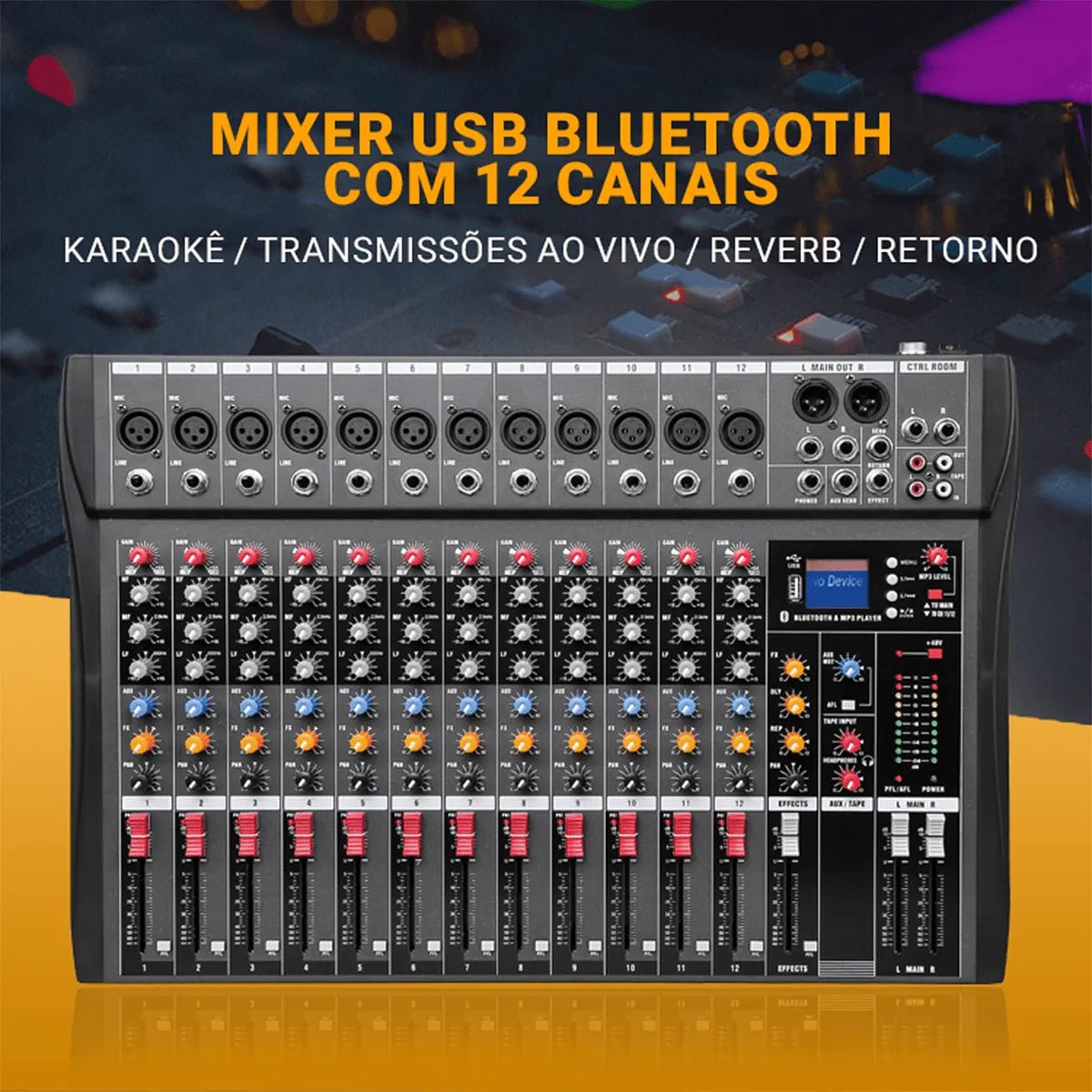 Mesa de Som Profissional Mixer de 12 Canais - Vedo - MV Show