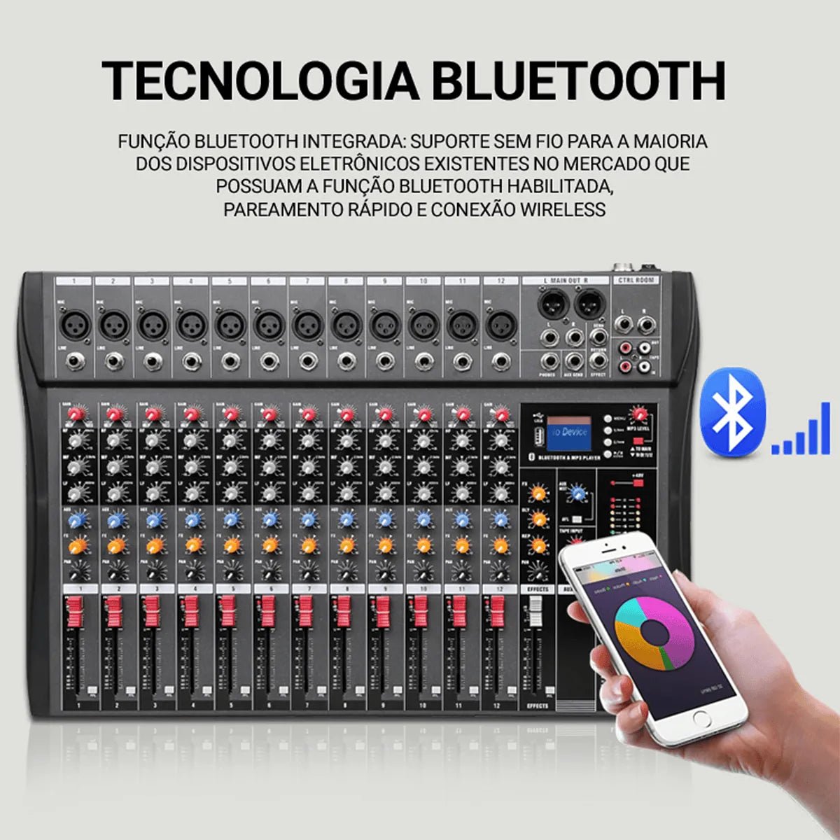 Mesa de Som Profissional Mixer de 12 Canais - Vedo - MV Show