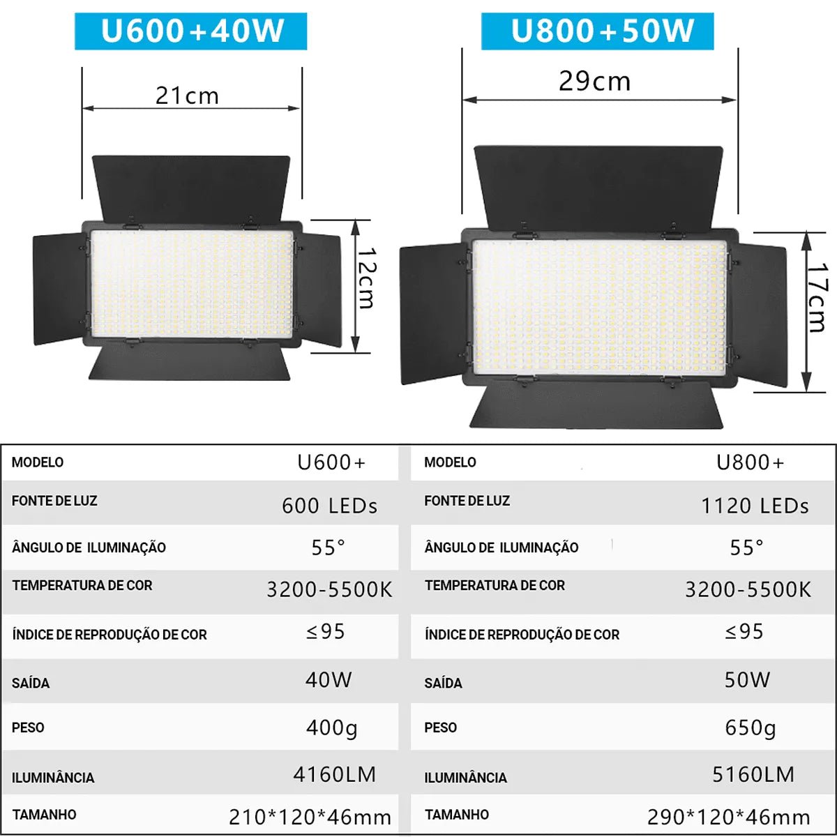 Luz de Preenchimento Profissional LED 1120 Lâmpadas 3200 - 5600k VEDO Modus LED - U800+ 3 MVshow