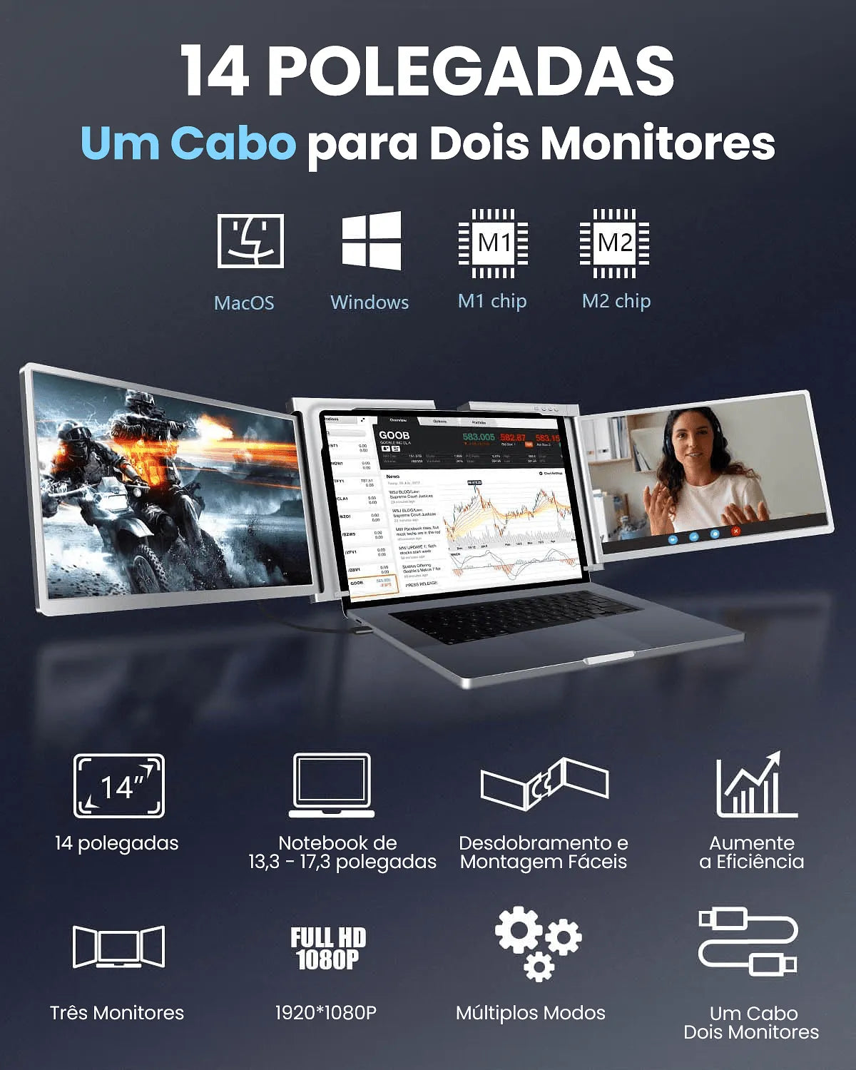 Extensor de Tela para Notebook - Monitor Duplo Full HD - Vedo - MV Show