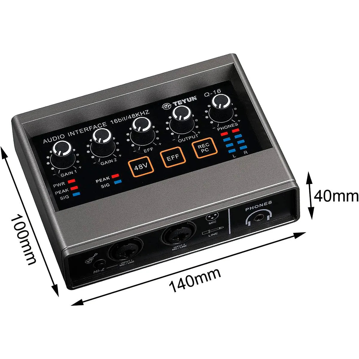 Interface de Áudio 16 - bit e 48KHz 2 entradas e 2 saídas Q16 Teyun Teyun Q - 16 12 MVshow