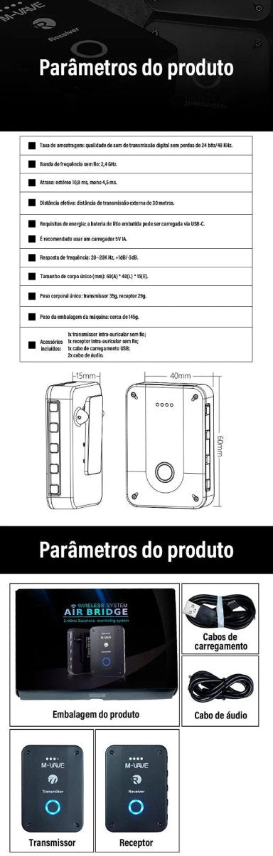 Receptor Wireless 2.4ghz para Fone de Ouvido WP - RE M - VAVE M - VAVE WP - RE 9 MVshow