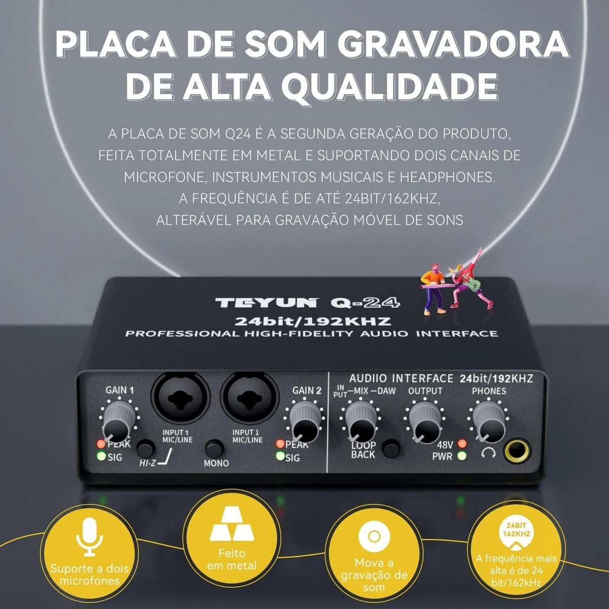 Interface de Áudio USB 2 entradas 2 saídas Q24 Teyun Teyun Q - 24 3 MVshow
