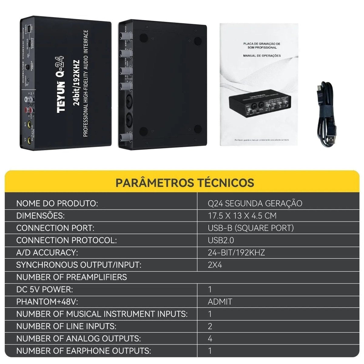 Interface de Áudio USB 2 entradas 2 saídas Q24 Teyun Teyun Q - 24 4 MVshow