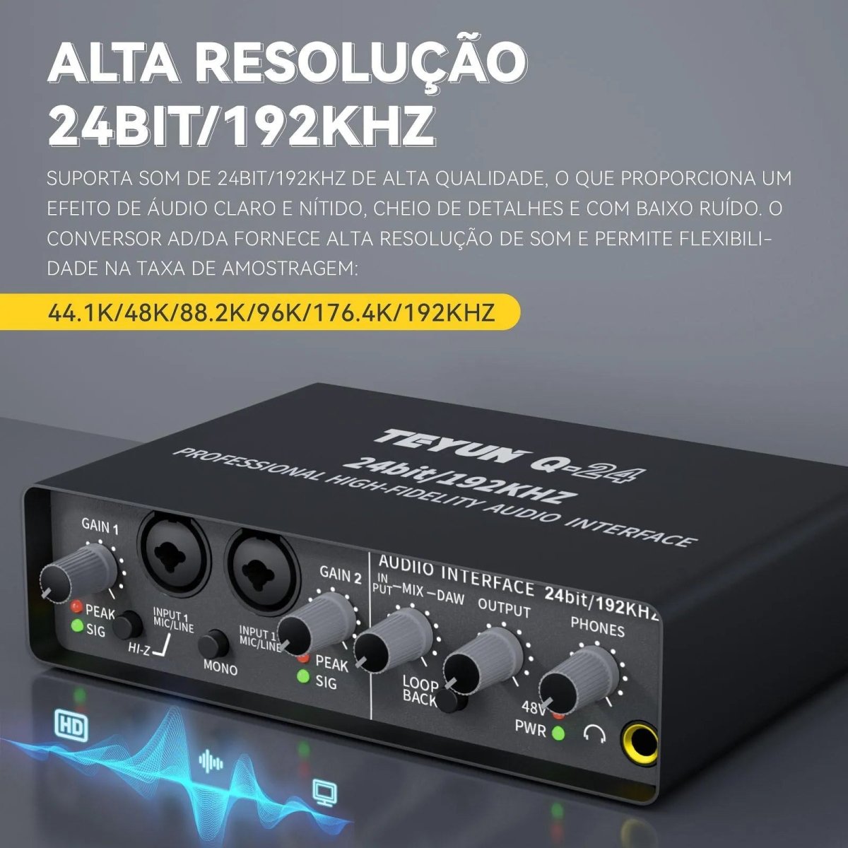 Interface de Áudio USB 2 entradas 2 saídas Q24 Teyun Teyun Q - 24 5 MVshow