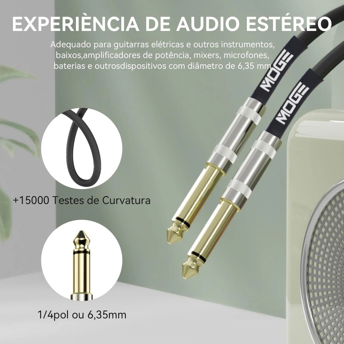 Cabo P10 X P10 Blindado de 6,35mm para Instrumentos Musicais Eletrônicos (3 metros) MOGE MOGE MOGE3M 6 MVshow