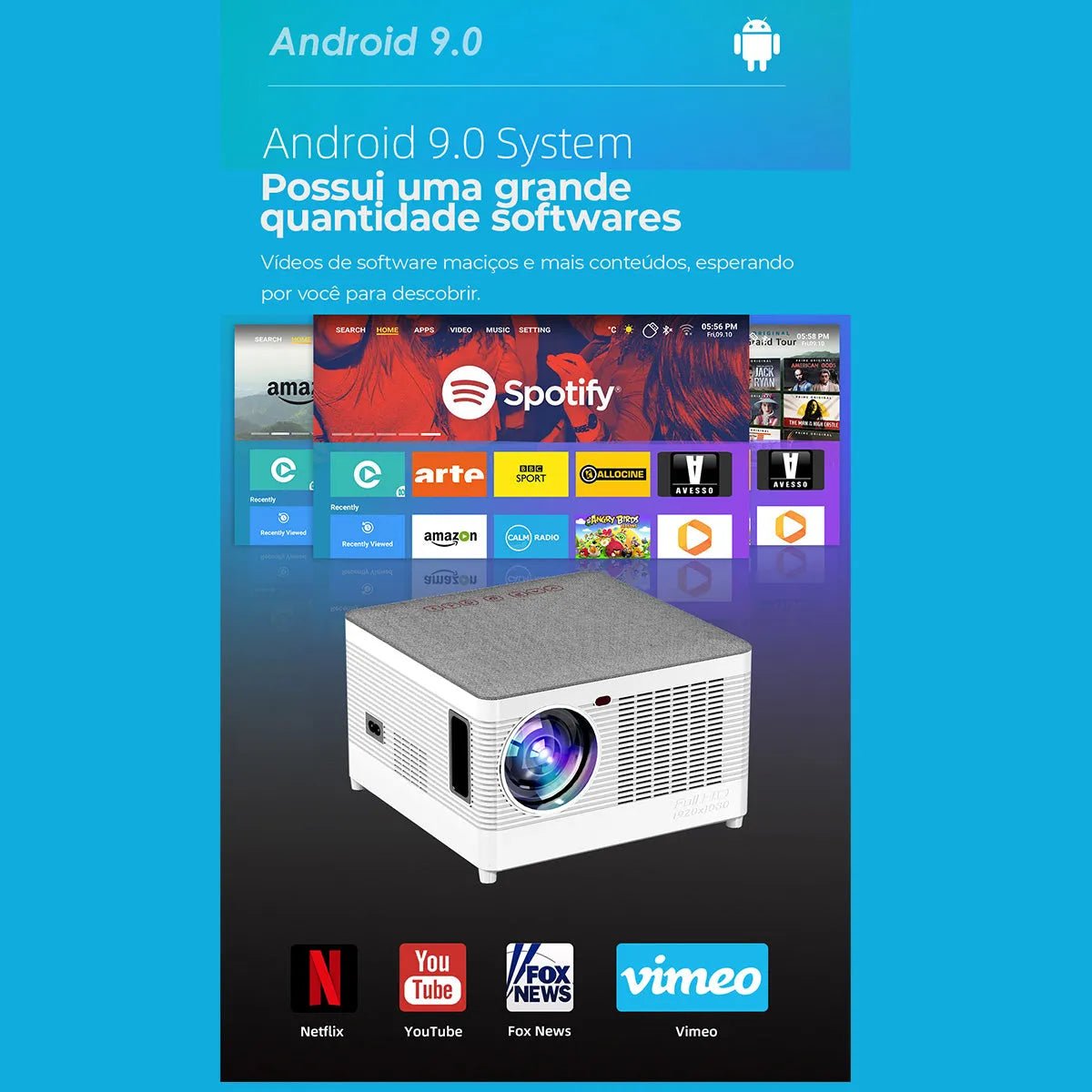 Projetor T55 Cinza Portátil - 1920x1080p WIFI e Android - Wanbo Wanbo T55 5 MVshow