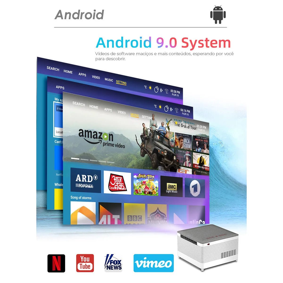 Projetor T55 Cinza Portátil - 1920x1080p WIFI e Android - Wanbo Wanbo T55 6 MVshow
