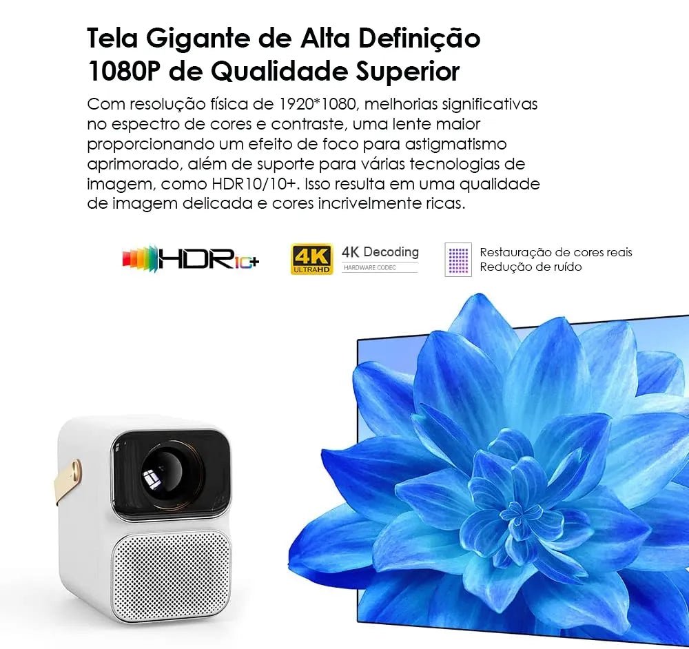 Projetor Branco Portátil - 1920x1080p WIFI e Android - Wanbo Wanbo T6 Max 3 MVshow