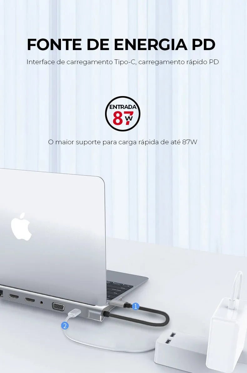Hub USB - C 12 em 1 - Adaptador SD TF USB - A B e C P2 P3 VGA RJ45 HDMI - Vedo VEDO VD121 6 MVshow
